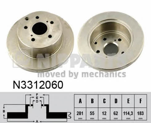 Nipparts N3312060 Rear brake disc, non-ventilated N3312060