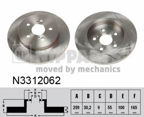 Nipparts N3312062 Rear brake disc, non-ventilated N3312062