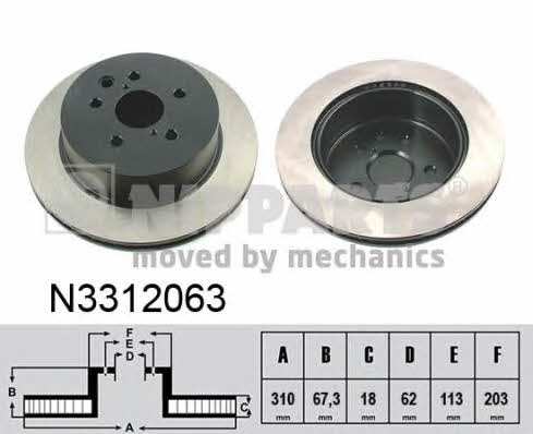 Nipparts N3312063 Rear ventilated brake disc N3312063