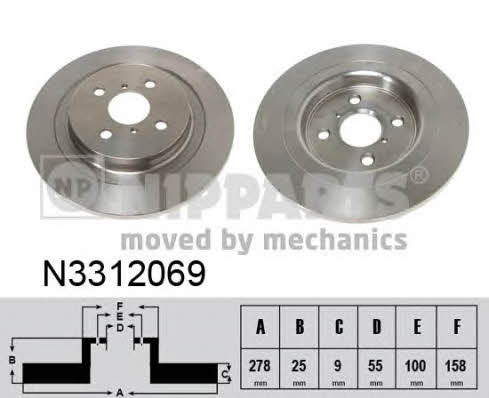 Nipparts N3312069 Rear brake disc, non-ventilated N3312069