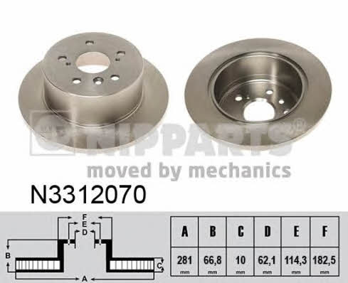 Nipparts N3312070 Rear brake disc, non-ventilated N3312070
