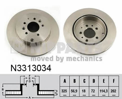 Nipparts N3313034 Rear ventilated brake disc N3313034