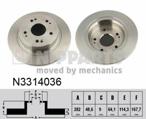 Nipparts N3314036 Rear brake disc, non-ventilated N3314036