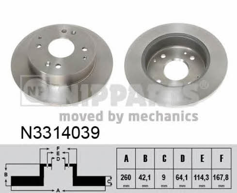 Nipparts N3314039 Rear brake disc, non-ventilated N3314039