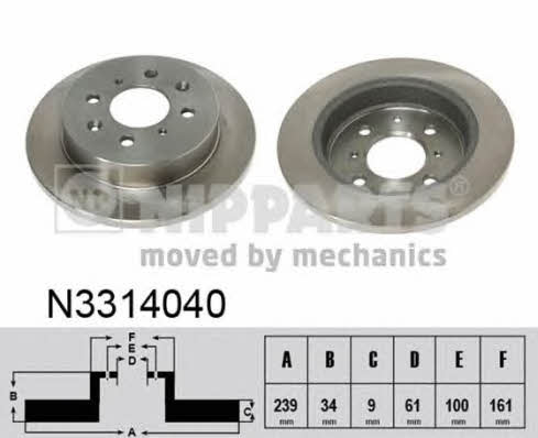 Nipparts N3314040 Rear brake disc, non-ventilated N3314040