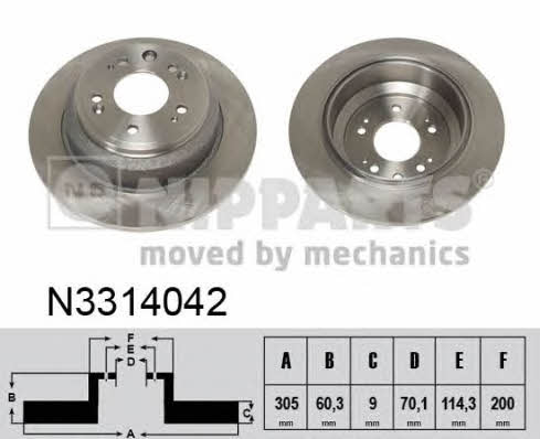 Nipparts N3314042 Rear brake disc, non-ventilated N3314042