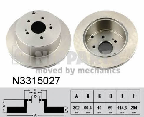 Nipparts N3315027 Rear brake disc, non-ventilated N3315027