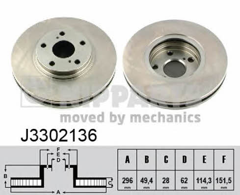 Nipparts J3302136 Front brake disc ventilated J3302136