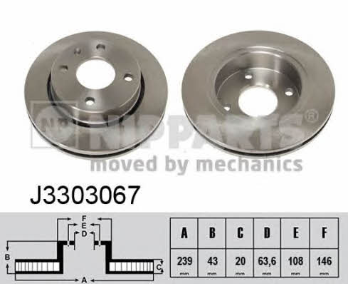 Nipparts J3303067 Front brake disc ventilated J3303067