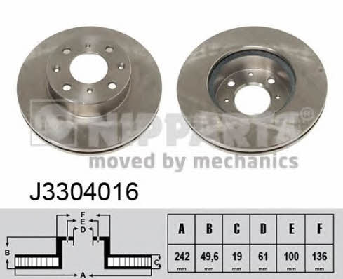 Nipparts J3304016 Front brake disc ventilated J3304016
