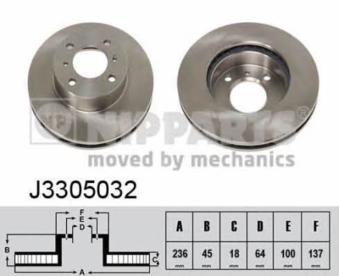 Nipparts J3305032 Front brake disc ventilated J3305032