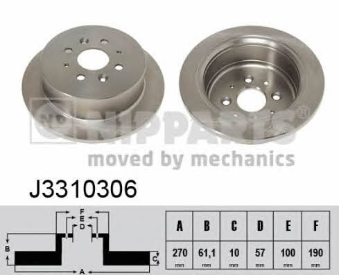 Nipparts J3310306 Rear brake disc, non-ventilated J3310306