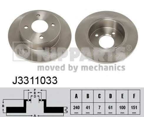 Nipparts J3311033 Rear brake disc, non-ventilated J3311033