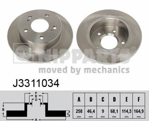 Nipparts J3311034 Rear brake disc, non-ventilated J3311034