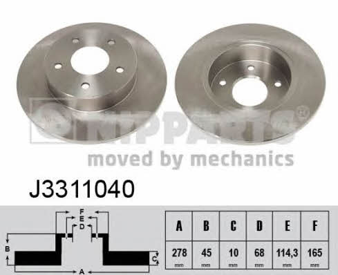 Nipparts J3311040 Rear brake disc, non-ventilated J3311040