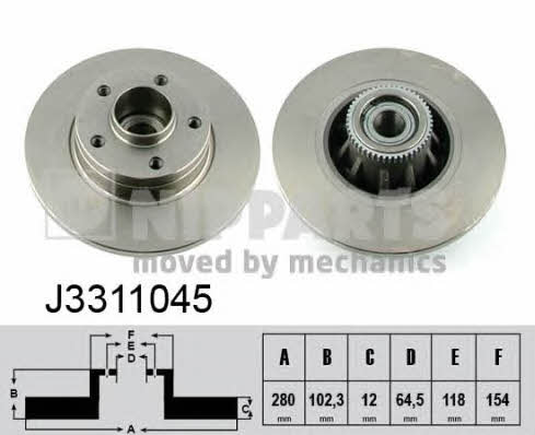 Nipparts J3311045 Rear brake disc, non-ventilated J3311045