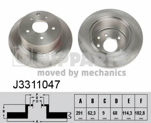 Nipparts J3311047 Rear brake disc, non-ventilated J3311047