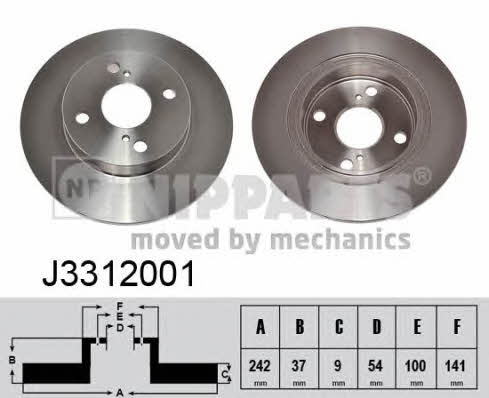 Nipparts J3312001 Rear brake disc, non-ventilated J3312001