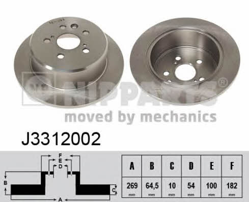 Nipparts J3312002 Rear brake disc, non-ventilated J3312002
