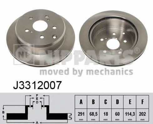 Nipparts J3312007 Rear ventilated brake disc J3312007