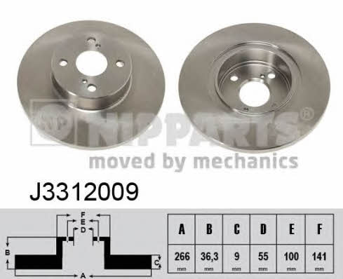 Nipparts J3312009 Rear brake disc, non-ventilated J3312009
