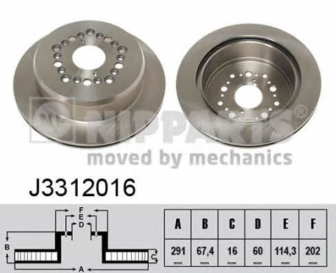 Nipparts J3312016 Rear ventilated brake disc J3312016