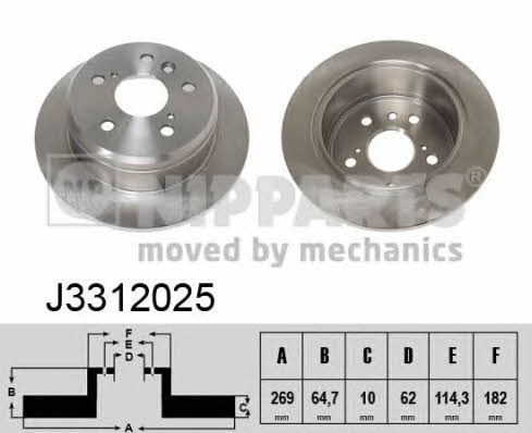 Nipparts J3312025 Rear brake disc, non-ventilated J3312025