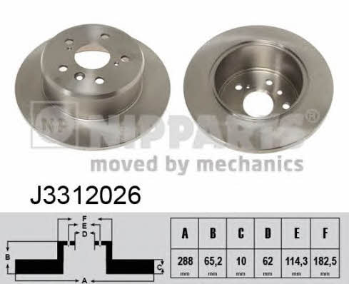 Nipparts J3312026 Rear brake disc, non-ventilated J3312026