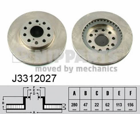 Nipparts J3312027 Rear ventilated brake disc J3312027