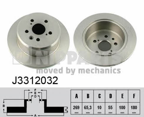 Nipparts J3312032 Rear brake disc, non-ventilated J3312032