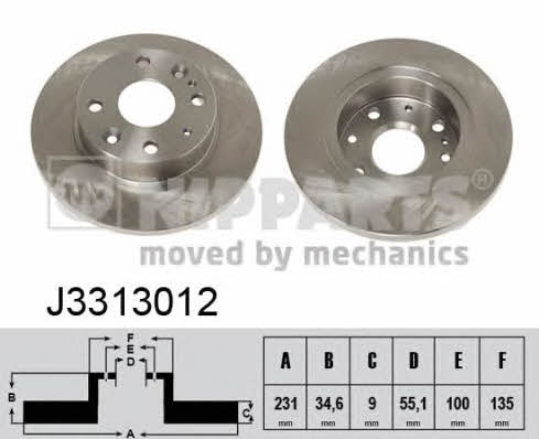 Nipparts J3313012 Rear brake disc, non-ventilated J3313012