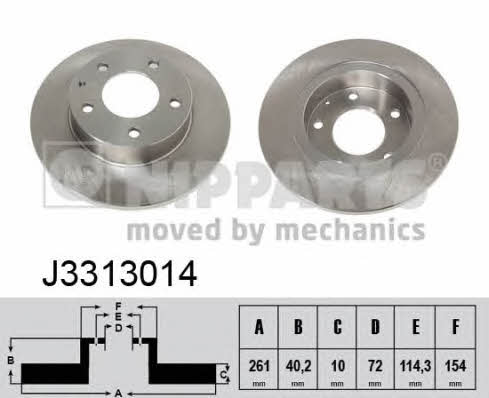 Nipparts J3313014 Rear brake disc, non-ventilated J3313014