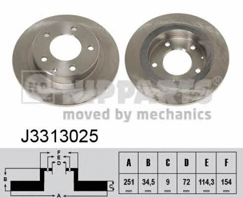 Nipparts J3313025 Rear brake disc, non-ventilated J3313025