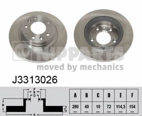 Rear brake disc, non-ventilated Nipparts J3313026