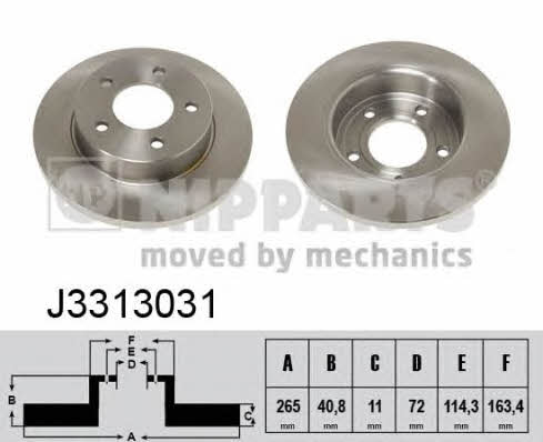 Nipparts J3313031 Rear brake disc, non-ventilated J3313031