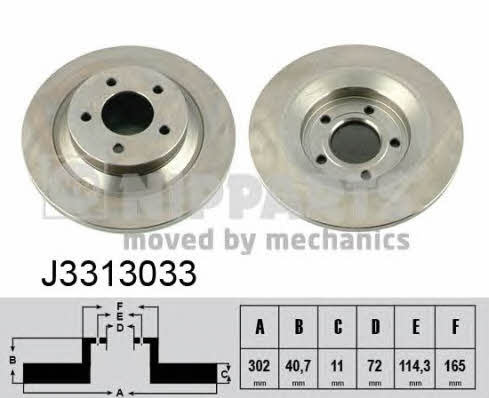 Nipparts J3313033 Rear brake disc, non-ventilated J3313033