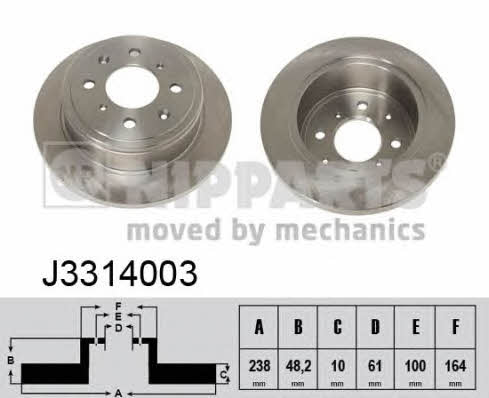Nipparts J3314003 Rear brake disc, non-ventilated J3314003