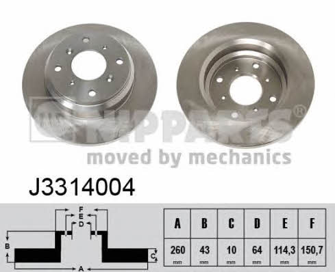 Nipparts J3314004 Rear brake disc, non-ventilated J3314004