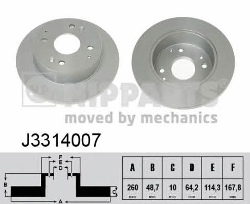 Nipparts J3314007 Rear brake disc, non-ventilated J3314007