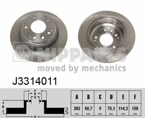 Nipparts J3314011 Rear brake disc, non-ventilated J3314011