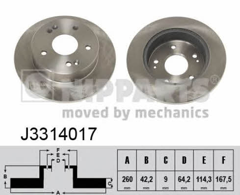 Nipparts J3314017 Rear brake disc, non-ventilated J3314017