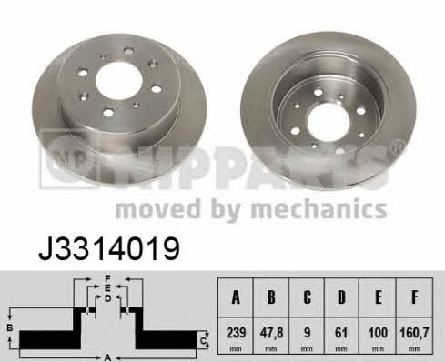 Nipparts J3314019 Rear brake disc, non-ventilated J3314019