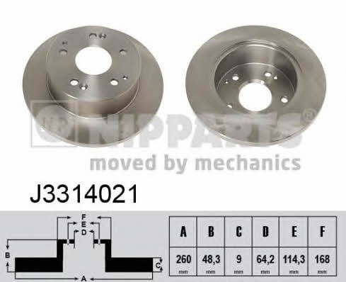 Nipparts J3314021 Rear brake disc, non-ventilated J3314021