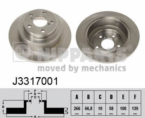 Nipparts J3317001 Rear brake disc, non-ventilated J3317001