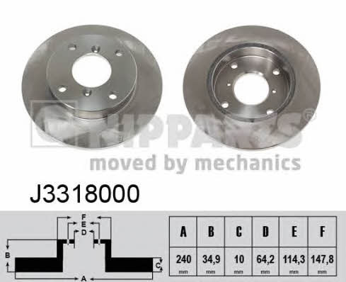 Nipparts J3318000 Rear brake disc, non-ventilated J3318000