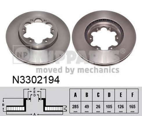 Nipparts N3302194 Front brake disc ventilated N3302194