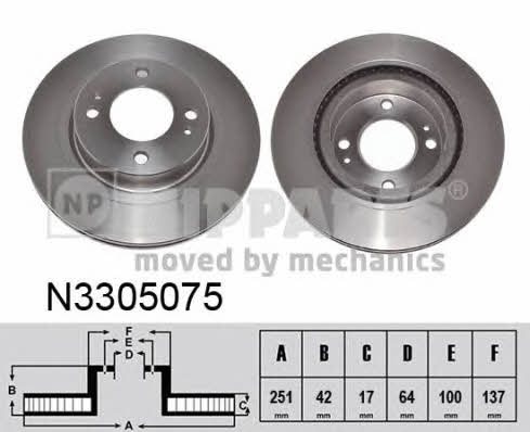 Nipparts N3305075 Front brake disc ventilated N3305075