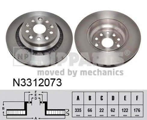 Nipparts N3312073 Rear ventilated brake disc N3312073