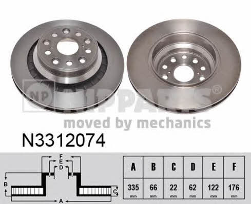 Nipparts N3312074 Rear ventilated brake disc N3312074