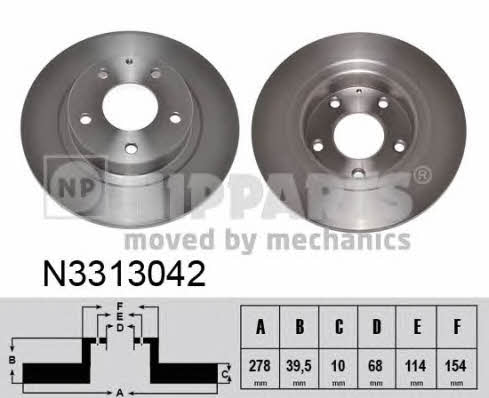 Nipparts N3313042 Rear brake disc, non-ventilated N3313042